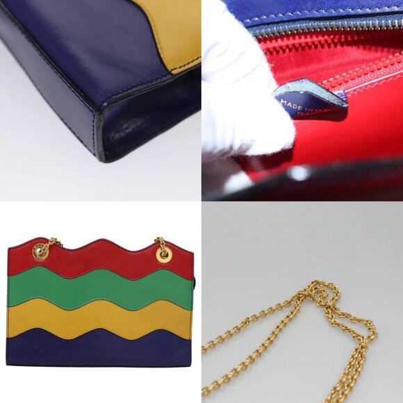 CELINE Chain Shoulder Bag Leather Multicolor Gold Auth BD096AV - Picture 12 of 14